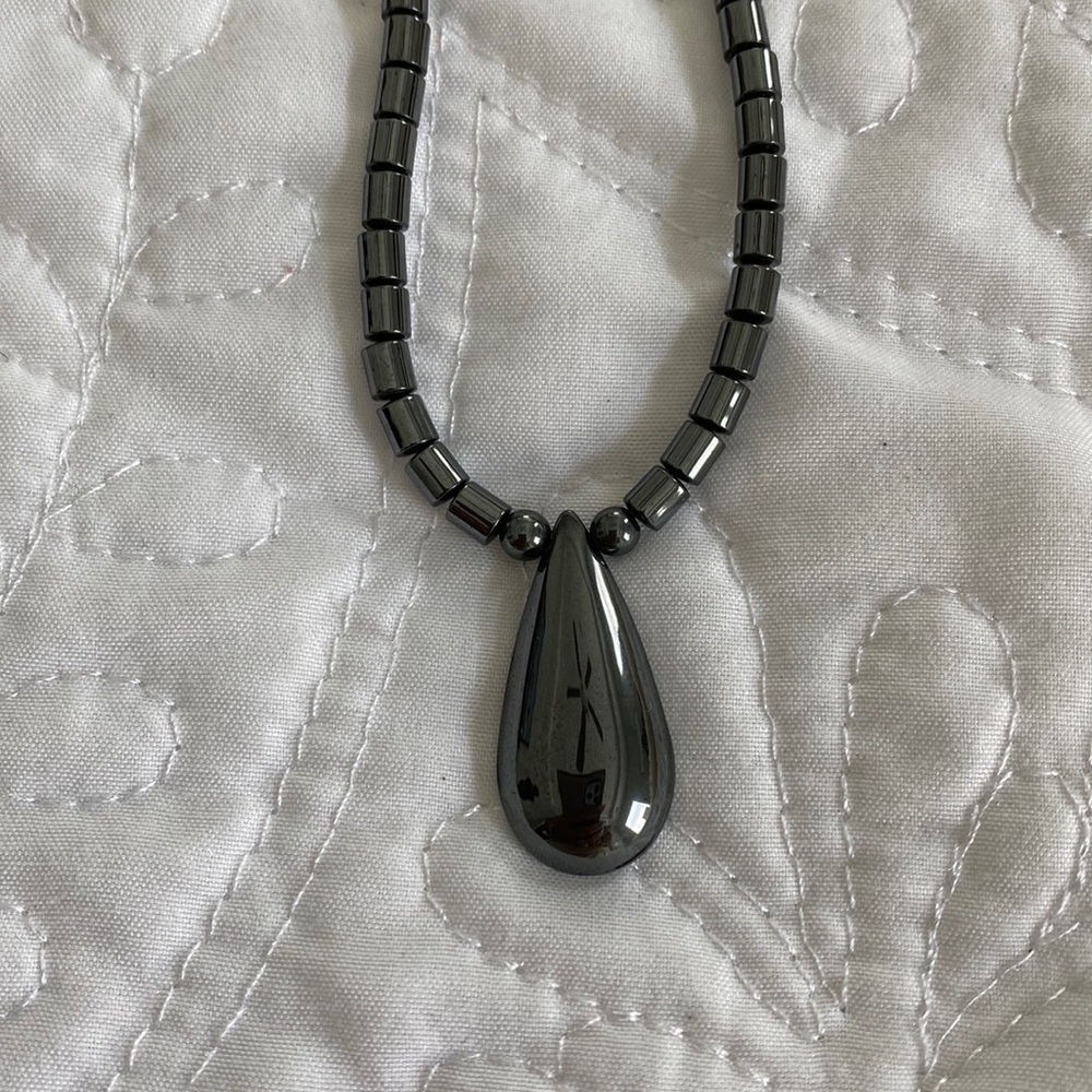 Black Hematite Necklace With Teardrop Stone